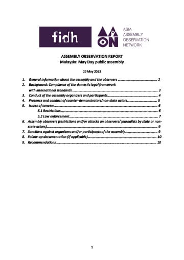 ASSEMBLY OBSERVATION REPORT Malaysia: May Day public assembly 