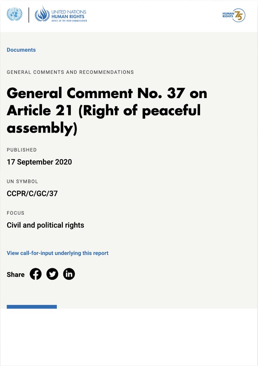 General Comment No 37 on Article 21-Right of peaceful assembly